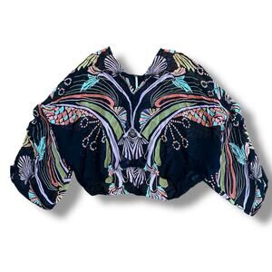 Free People XS Beneath the Sea Sheer Black Boho Top Multicolor Dolman Sleeve